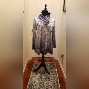 Amaryllis Elegant Cowl Neck Women's Tunic - Purple and Blue